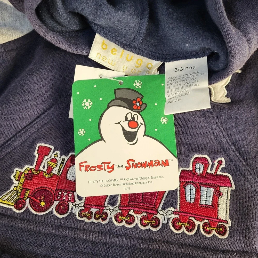 NWT Vintage 3-6M Frosty the Snowman Hoodie + Sweatpants Navy Frosty Train